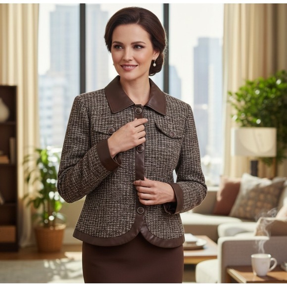 Jackets & Blazers - Tweed Women's Brown and Black Plaid Blazer/ Jacket- Size M